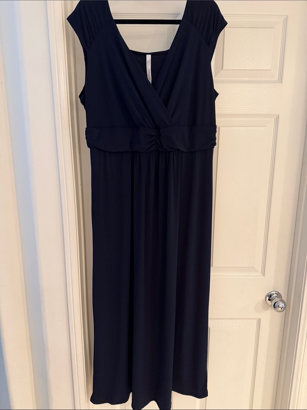 NY Collection Navy V-Neck Cinched Waist Maxi Dress